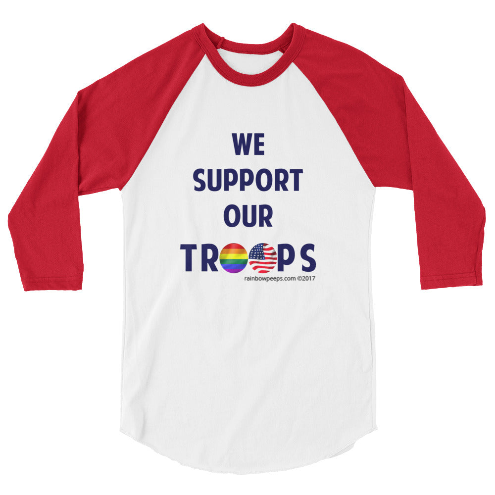 WE SUPPORT OUR TROOPS Red & White 3/4 Raglan Sleeve T-shirt